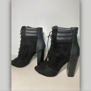SOLD! Size 10 peep toe 4in black suede booties